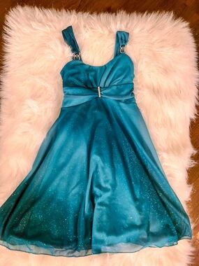 Poppies and Roses Teal Sparkle Formal Dress